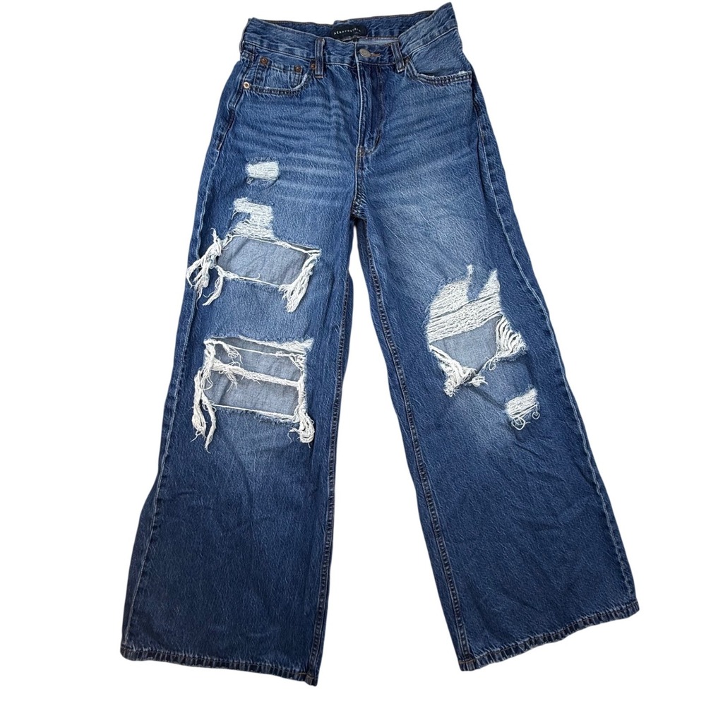 Y2K Aeropostale Womens High Rise Super Wide Leg Distressed Jeans 8 grunge skate